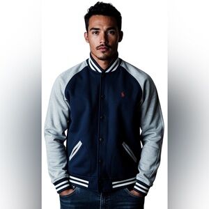 Ralph Lauren Navy and Gray Bomber Jacket custom